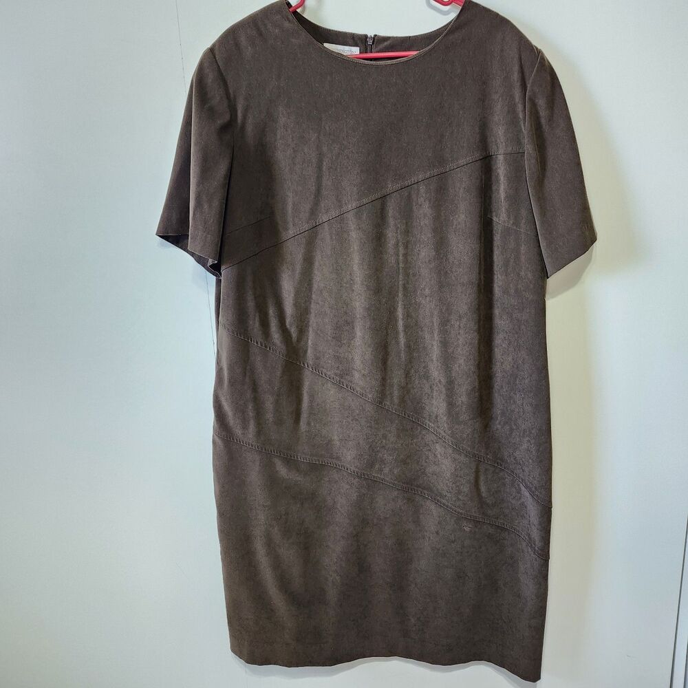 Worthington Faux Suede Sheath Dress Womens 22W Brown Career Office Stretch